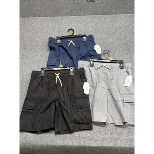 Lot Of 3 Wonder Nation Cargo Shorts Boy's Sz L 10/12 Black Drawstring NWT